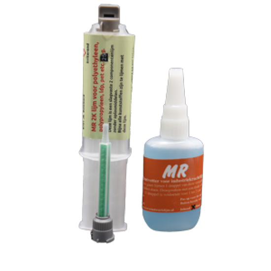 2 k lijm voor pe, pp, pet, ftpe, ldpe etc. met 50 ml super ontvetter.