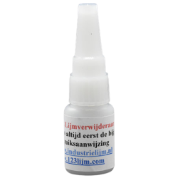 Lijmverwijderaar~De Ljmverwijderaar is geschikt voor het oplossen van alle industrielijmen/secondenlijmen, in de meeste gevallen zonder uw materiaal aan te tasten.