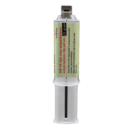 2 componentenlijm voor PE, PP, EPDM, PET, PFTE, LDPE etc., 25 gram, met 1 mixertip ( mengbuisje.