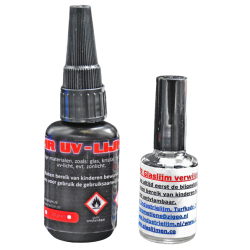 Glaslijm, uv-lijm dun 10 gramplus 10 gram uv-lijmverwijderaar
